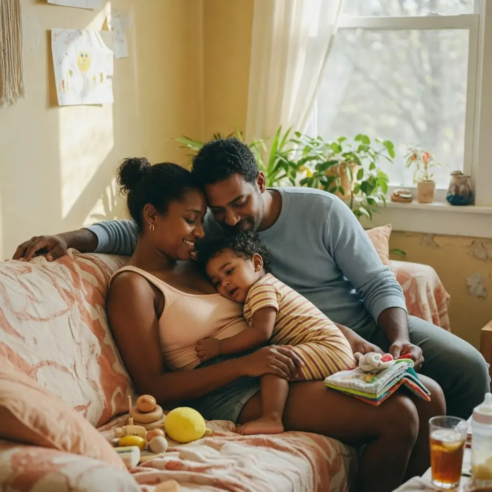 A family relaxing together at home in New Jersey