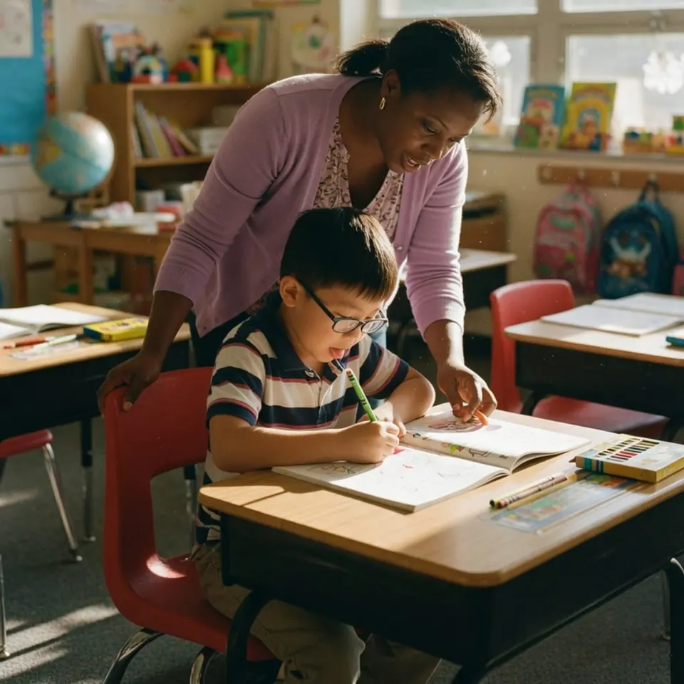 A child learning one-on-one at a desk — Liftoff ABA in Middlesex County